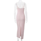 Pink Rosamond bodycon dress with corset bodice by Lumina Vancouver, featuring a fitted silhouette and elegant design.