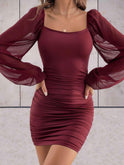 Bright pink Ingrid Bodycon Mini Dress with square neckline by Lumina Wear, fitted silhouette, sleeveless design, and stylish look.