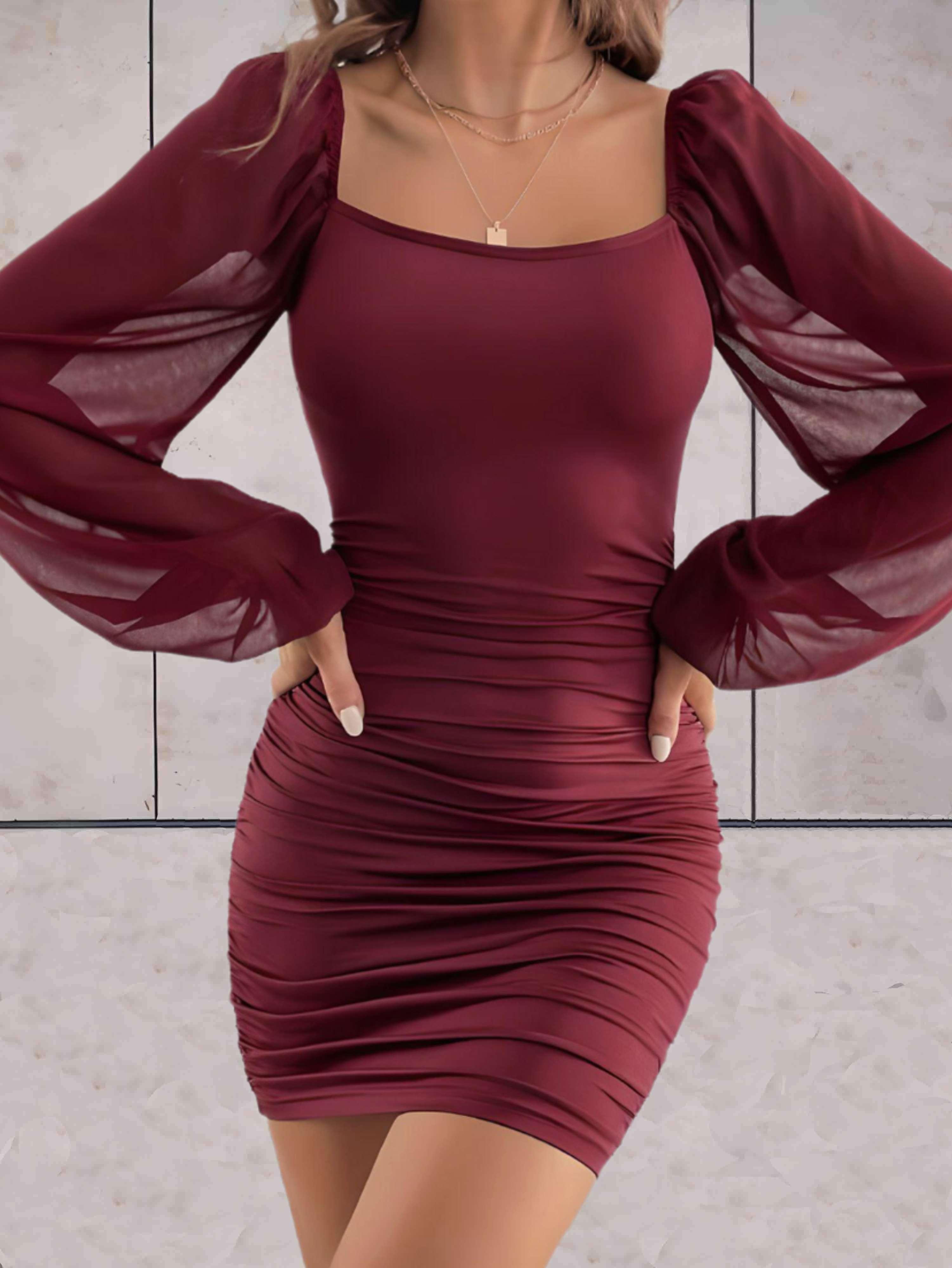 Bright pink Ingrid bodycon mini dress with a square neckline from Lumina Vancouver, styled as a fashionable mini dress.