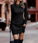 Black Nova Bodycon Slim Fit Mini Dress by Lumina Wear, shown on a model highlighting its fitted silhouette and stylish design.