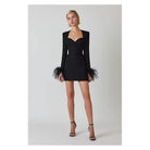 Women's Cocktail Dress - Sweetheart Neckline - Long Sleeve Feather Trim - Mini Length by Lumina Vancouver