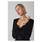 Women's Cocktail Dress - Sweetheart Neckline - Long Sleeve Feather Trim - Mini Length by Lumina Vancouver