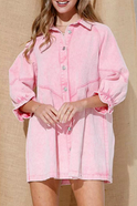 Pink denim button-down shirt dress by Lumina Wear, featuring a casual fit and classic collar style.