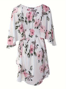 Women's Floral Print Dress - V-Neck - Long Sleeve - Smocked Waist - Ruffle Hem by Lumina Vancouver