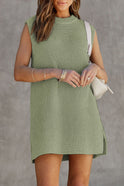 Apricot sleeveless knitted sweater mini dress by Lumina Wear, featuring a cozy, stylish design perfect for casual or dressy occasions.