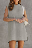 Apricot sleeveless knitted sweater dress by Lumina Wear, featuring a mini length and cozy, stylish design.