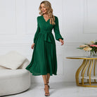 Nova | Long-Sleeved V-Neck Pleated Dress - Lumina Vancouver - Lumina Vancouver