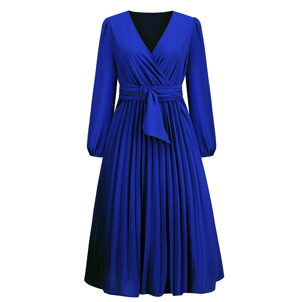 Nova | Long-Sleeved V-Neck Pleated Dress - Lumina Vancouver - Lumina Vancouver