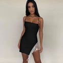 Black Nova mini dress by Lumina Wear featuring bodycon fit with beaded fringe detailing and a stylish, fitted silhouette.