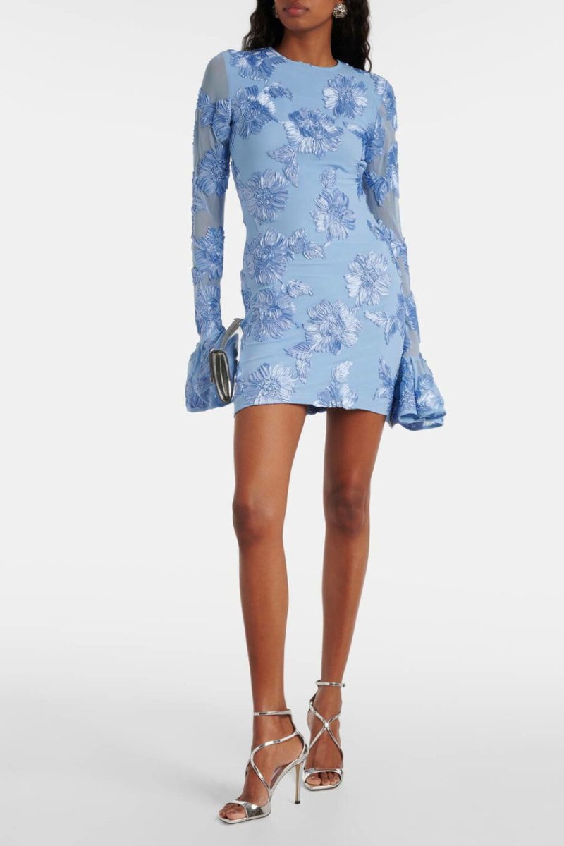 Women’s Mini Dress – Floral Embroidery – Open Back – Long Sleeve – Tailored Fit by Lumina Vancouver