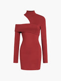 Black Nova off-shoulder bodycon mini dress by Lumina Wear, fitted silhouette, perfect for stylish evening looks.