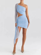 Women’s Mini Dress – One-Shoulder Bodycon – Ruched Cut-Out – Draped Sleeve Detail by Lumina Vancouver