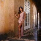 Pink Lumina Vancouver Beata one-shoulder satin mini dress with slim fit, stylish for elegant occasions.