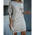 Black knee-length sequin dress by Lumina Wear, elegant mini dress with shimmering sequins, perfect for evening occasions.