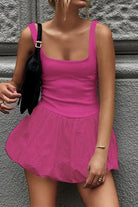 Women's Mini Dress - Sleeveless Bubble Hem - Fitted Bodice Scoop Neck - Flowy Skirt by Lumina Vancouver