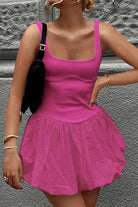 Women's Mini Dress - Sleeveless Bubble Hem - Fitted Bodice Scoop Neck - Flowy Skirt by Lumina Vancouver