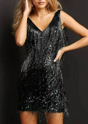 White Nova Lumina sleeveless mini dress with fringe detailing, designed by Lumina Wear, shown on a model.