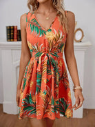 Women's Mini Dress - Sleeveless V-Neck - Tropical Print with Tie Belt - Flowy Casual Wear by Lumina Vancouver