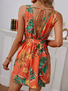 Women's Mini Dress - Sleeveless V-Neck - Tropical Print with Tie Belt - Flowy Casual Wear by Lumina Vancouver