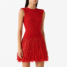 Women’s Mini Dress – Slim Fit Knit Top – Fringe Skirt – Sleeveless Round Neck by Lumina Vancouver