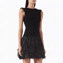 Red Lumina Wear Melisande slim fit knit fringe mini dress with a fitted silhouette and stylish fringe details.