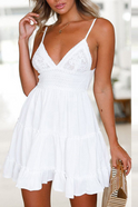 Lumina Wear Nova mini dress with spaghetti straps and lace bodice in white, perfect for stylish summer occasions.