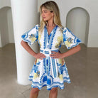 Women’s A-Line Dress – Cotton Blend – V-Neck – Puffed Sleeve – Belted – Short Length by Lumina Vancouver