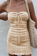 Yellow Lumina Wear Nova strapless ribbed mini dress, fitted and stylish, shown on a model.