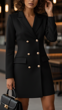Black Nova Tailored Chic Blazer Dress by Lumina Wear, mini length with structured fit, displayed on a mannequin.