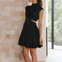 Black Nova two-piece sleeveless mini dress by Lumina Wear, featuring a stylish, fitted silhouette and minimalistic design.
