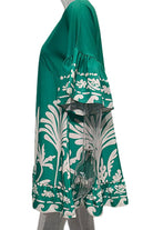 Women’s V-Neck A-Line Dress - Bohemian Print - Bell Sleeves - Tiered Hem by Lumina Vancouver