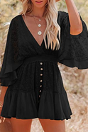 Lumina Wear women's mini romper with deep V-neck, white color, stylish sleeveless design, perfect for casual or summer wear.