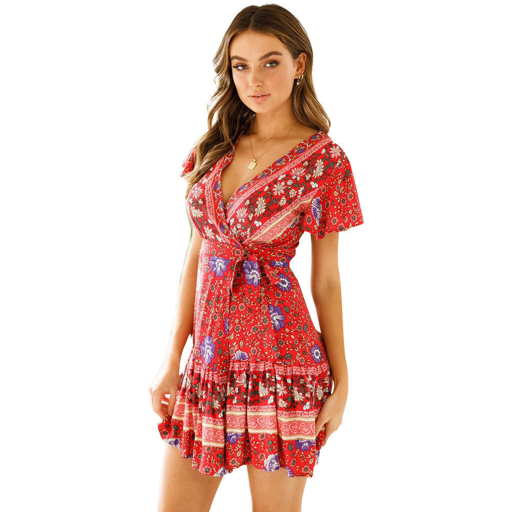 Nova | Wrap Dress Floral Short Sleeve - Lumina - Lumina Vancouver