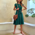 Pink Novae midi dress with waist tie by Lumina Wear, featuring a stylish and flattering design perfect for casual or dressy occasions.