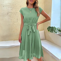Pink Novae midi dress with waist tie by Lumina Wear, featuring a stylish and comfortable design for casual or dressy occasions.