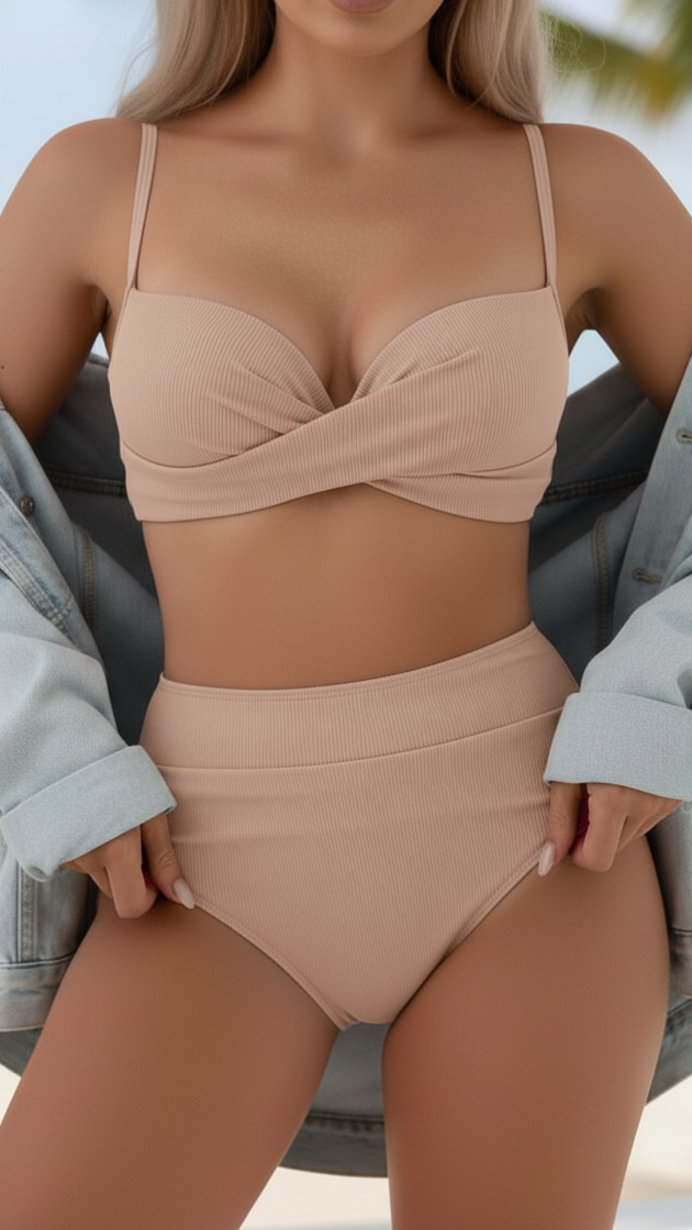 Basic Solid Color V Waist Bikini Set - Lumina Vancouver