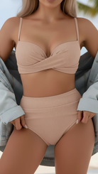Basic Solid Color V Waist Bikini Set - Lumina Vancouver