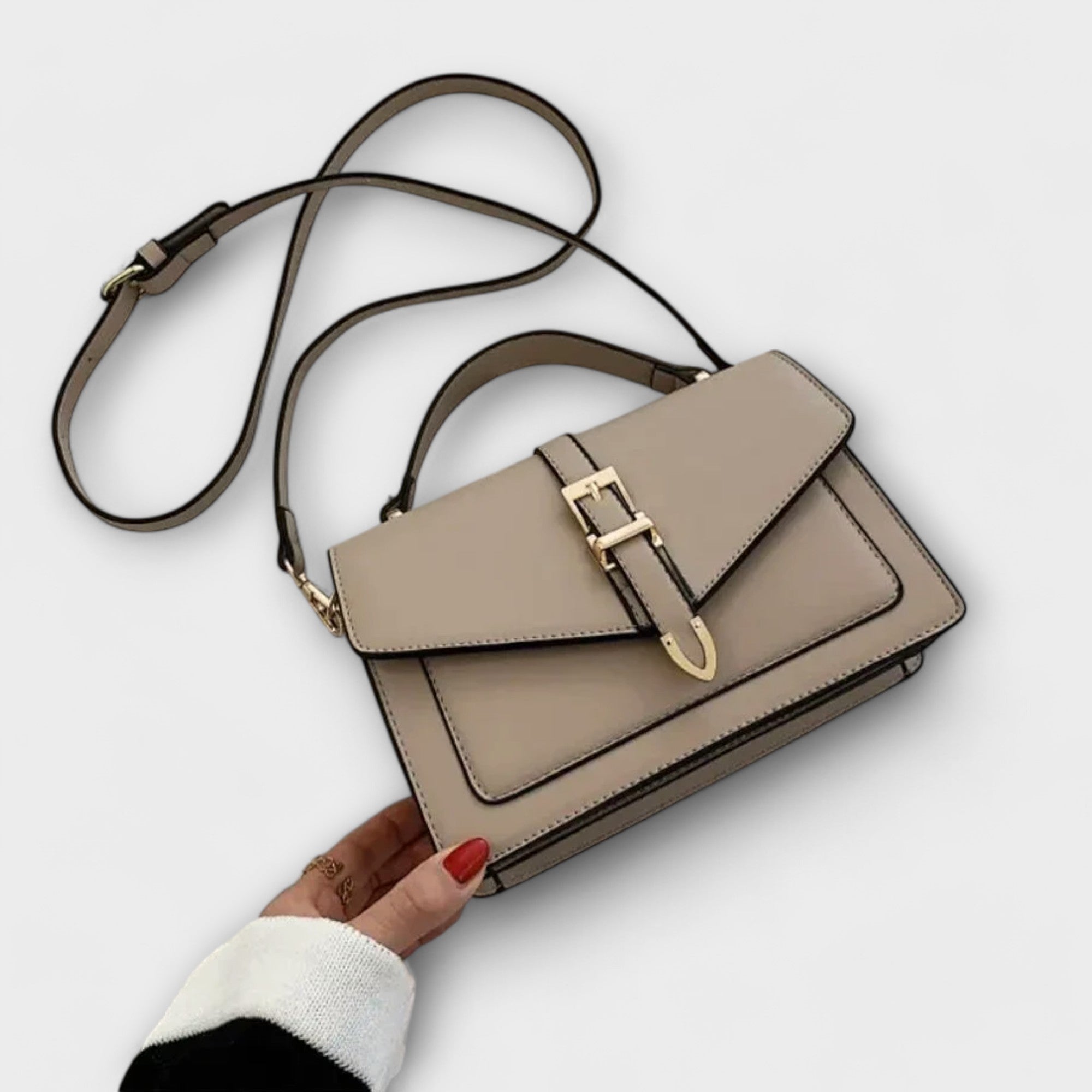 Lumina Wear Olivia elegant mini satchel handbag in khaki with timeless buckle detail, compact and stylish for everyday use.