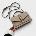 Lumina Wear Olivia elegant mini satchel handbag in khaki with timeless buckle detail, compact and stylish for everyday use.