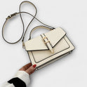 Lumina Wear Olivia mini satchel handbag in khaki with buckle detail, compact size, perfect for elegant everyday style.