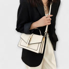 Lumina Wear Olivia mini satchel handbag in khaki with elegant buckle detail, compact size, perfect for stylish everyday use.