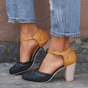 Blue Olivia vintage-inspired block heel ankle strap shoes by Lumina Wear, featuring secure fit and stylish design.