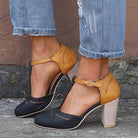 Blue Olivia vintage-inspired ankle strap heels with block heel and secure fit, by Lumina Wear.