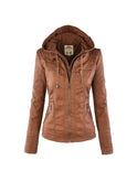 Olivia Lumina waterproof hooded jacket for women, khaki color, water-resistant with leather details and a hood, outdoor wear.