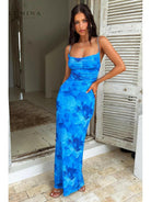 Opal Blue satin knot dress by Lumina Vancouver, elegant wedding guest dress in size XS with stylish design and satin fabric.