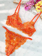 Orange floral embroidery lingerie set, 2-piece by Lumina Vancouver, featuring delicate floral embroidery and matching bra and panty.