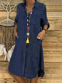 Baby blue Palmira denim long-sleeved dress by Lumina Wear, featuring a stylish and comfortable design perfect for casual wear.