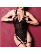 Lumina Vancouver Paris' Bodysuit, fitted black bodysuit with sleek design, displayed flat on a white background.