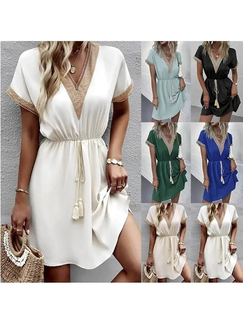 White Paula™ bohemian dress by Lumina Vancouver featuring flowy fabric and relaxed fit, perfect for casual or festival wear.
