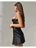 White satin nightdress from Lumina Vancouver featuring a pear-shaped design and luxurious fabric for elegant sleepwear.